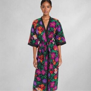 Cypress Floral Butterfly Satin Silky Womens Vintage Robe Multicolor Size L